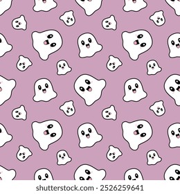 Seamless pattern in Halloween. Cute ghost print. Halloween background.