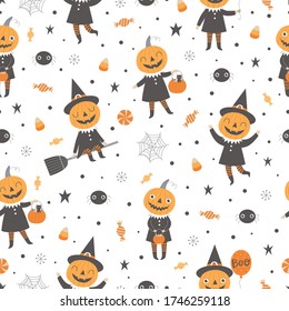 Seamless pattern for Halloween with cute pumpkin.