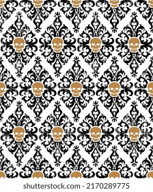 Seamless pattern of Halloween Damask with Gold Skull-Halloween   Vector Design 