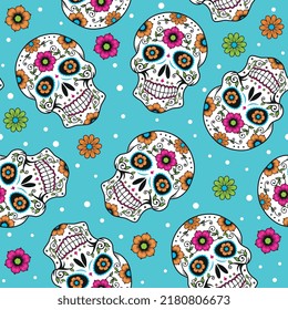 Seamless pattern of Halloween Day of the Dead, Sugar Skull-Halloween Vector Design 