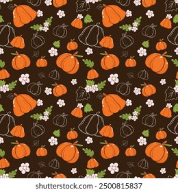 Seamless pattern for Halloween decoration, fabric print, textiles, wallpaper, paper print. Beautiful pattern design with hand drawing.