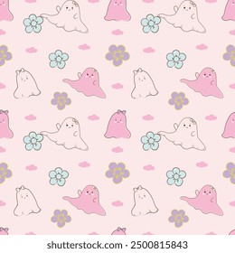 Seamless pattern for Halloween decoration, fabric print, textiles, wallpaper, paper print. Beautiful pattern design with hand drawing.