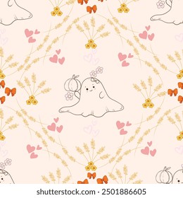 Seamless pattern for Halloween decoration, fabric print, textiles, wallpaper, paper print. Beautiful pattern design with hand drawing in colourful vector file.