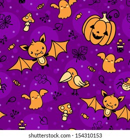 Seamless pattern with halloween decorations.
