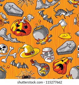 Seamless pattern with Halloween doodles