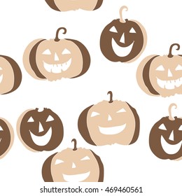 Seamless   pattern of  Halloween, doodles,  object, pumpkin, smile. Hand drawn.