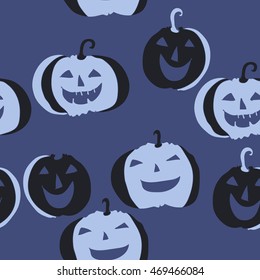 Seamless   pattern of  Halloween, doodles,  object, pumpkin, smile. Hand drawn.