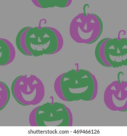 Seamless   pattern of  Halloween, doodles,  object, pumpkin, smile. Hand drawn.