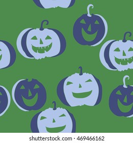Seamless   pattern of  Halloween, doodles,  object, pumpkin, smile. Hand drawn.