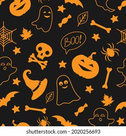 Seamless pattern with halloween elements. Halloween background. Illustration for textile, print, card, invitation, wallpaper, fabric