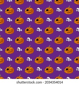 Seamless pattern  Halloween elements. Colorful vector objects on 
purple background. For poster, package, wrapping paper, gift, fabric, wallpaper, textile, banner, advertising, web.
