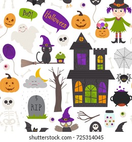 seamless pattern with Halloween elements on white background - vector illustration, eps
