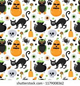 Seamless pattern with Halloween elements. Vector illustration for your design