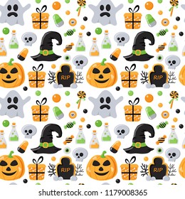 Seamless pattern with Halloween elements. Vector illustration for your design