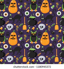 Seamless pattern with Halloween elements. Vector illustration for your design