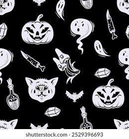 Seamless pattern with Halloween elements. Vector