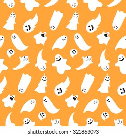 Seamless pattern from halloween emotional ghosts. Vector
