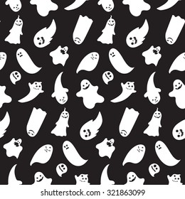 Seamless pattern from halloween emotional ghosts. Vector