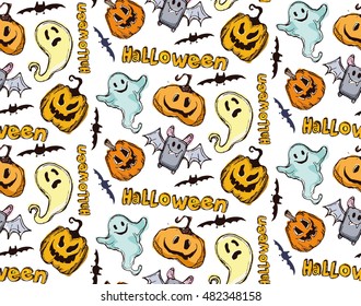 Seamless pattern for Halloween. Endless texture can be used for wallpaper, pattern fills, web page,background,surface. Vector hand drawn doodle illustration.