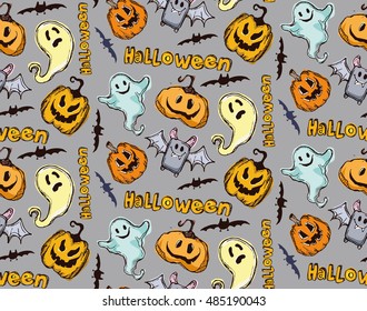 Seamless pattern for Halloween. Endless texture can be used for wallpaper, pattern fills, web page,background,surface. Vector hand drawn doodle illustration.