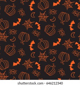 Seamless pattern with halloween equipment. Vector illustration