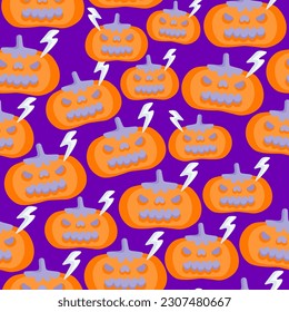 seamless pattern with halloween evil pumpkin in vector.design element for halloween.characters in flat style.minimalistic pattern for wallpaper background. A series of halloween patterns. 