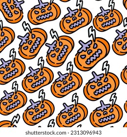 seamless pattern with halloween evil pumpkin in vector.design element for halloween.characters in flat style.minimalistic pattern for wallpaper background. 
