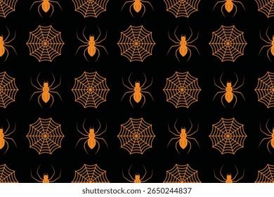 Padrão contínuo do festival de Halloween consistindo de teias de aranha e aranhas