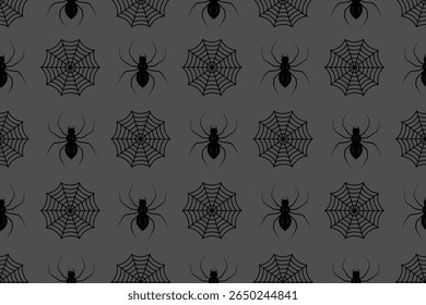 Padrão contínuo do festival de Halloween consistindo de teias de aranha e aranhas