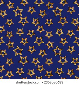 Seamless pattern of Halloween flying witch hats and stars on isolated background. Hand background for Halloween party decoration, scrapbooking, textile, greeting cards design, wall paper.