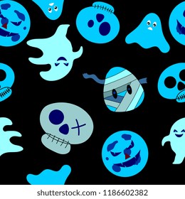 seamless pattern of halloween funny face creature
