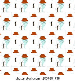 seamless pattern of halloween ghost with a hat on his head and an ax in his hands