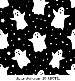 Seamless pattern Halloween ghost silhouettes vector illustration