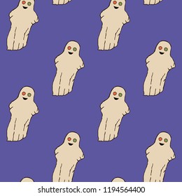 Seamless pattern for Halloween. Ghosts on a purple background. Hand drawing. Vector.