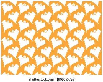 Seamless pattern for Halloween with ghosts on orange background.