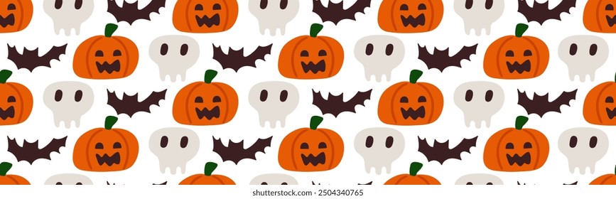 Patrón sin fisuras para Halloween. Diseño gráfico. Ilustración dibujada a mano sobre fondo blanco.