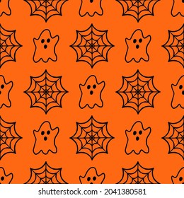 Nahtlose Muster für Halloween-Feiertage. Hintergrund für Gewebe, Umhüllungspapier, Textilien, Tapeten und Bekleidung. Abstraktes, nahtloses Halbbild.
