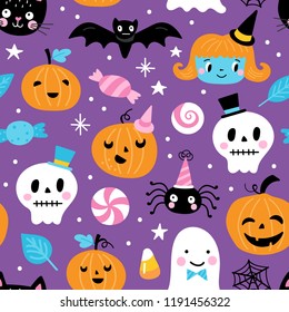 Seamless pattern for Halloween holiday. Childish background for fabric, wrapping paper, textile, wallpaper and apparel. Vector Illustration