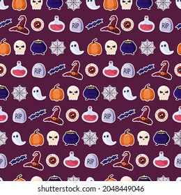 Seamless pattern for Halloween holiday. Halloween seamless pattern for poster, card, banner or background for Trick or Treat Halloween Party. Isolated pattern. Vector illustration.