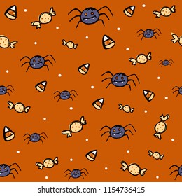 Seamless pattern of Halloween  icon in orange background color.