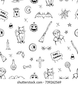 seamless pattern of halloween icons with doodle style