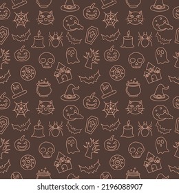 Seamless pattern  with halloween icons. Vector set