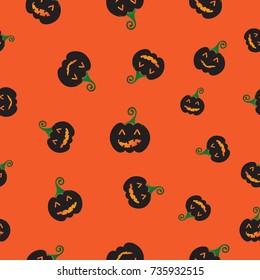 Seamless pattern for Halloween. Illustration of beautiful pumpkin, eyes & mouth emotional facial expressions on orange background for your design. EPS10