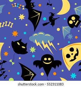 Seamless pattern with halloween kites in night sky.