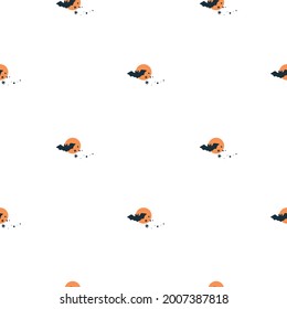 Seamless pattern for halloween in minimalistic style for newborn girl or boy. Pattern with bats and moons for kids. Nursery print for textile, apparel, wrapping paper, fabric