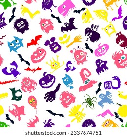 Seamless pattern halloween monsters. Vector illustration