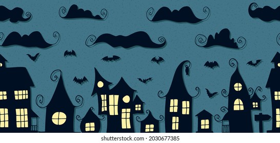 Seamless Pattern. Halloween - October 31. Hand-drawn doodle illustration. A traditional holiday, the eve of All Saints ' Day, All Hallows' Eve. Trick or treat. Happy Halloween 2021!