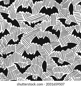 Seamless Pattern. Halloween - October 31. Hand-drawn doodle illustration. A traditional holiday, the eve of All Saints ' Day, All Hallows' Eve. Trick or treat. Happy Halloween 2021!