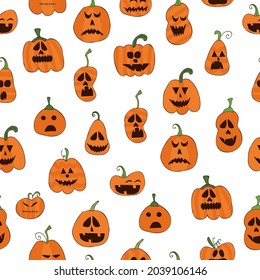 Seamless Pattern. Halloween - October 31. Hand-drawn doodle illustration. A traditional holiday, the eve of All Saints ' Day, All Hallows' Eve. Trick or treat. Happy Halloween 2021!