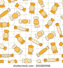 Seamless Pattern. Halloween - October 31. Hand-drawn doodle illustration. A traditional holiday, the eve of All Saints ' Day, All Hallows' Eve. Trick or treat. Happy Halloween 2021!